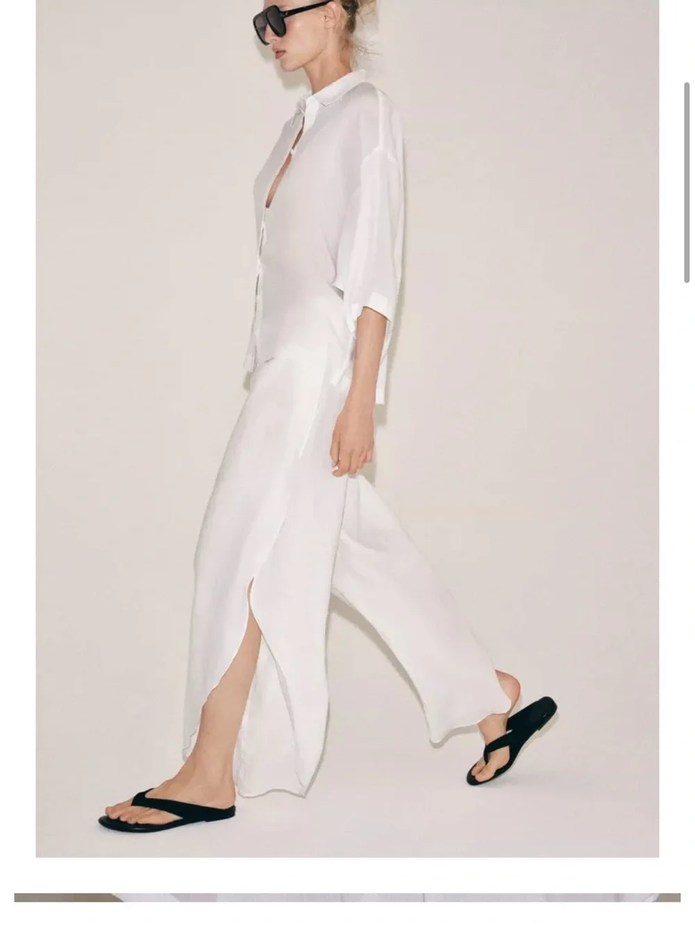 100% Linen Zara White Wide-Leg Linen Blend Pants